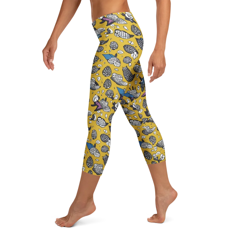 Golden Beetle Parade on Capri Leggings — Left