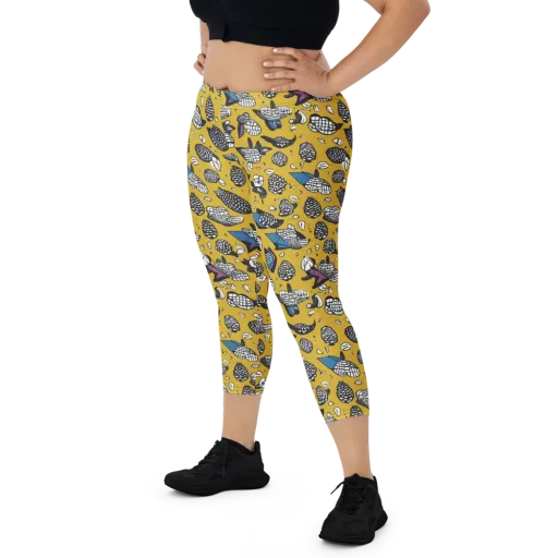 Golden Beetle Parade on a Capri Leggings