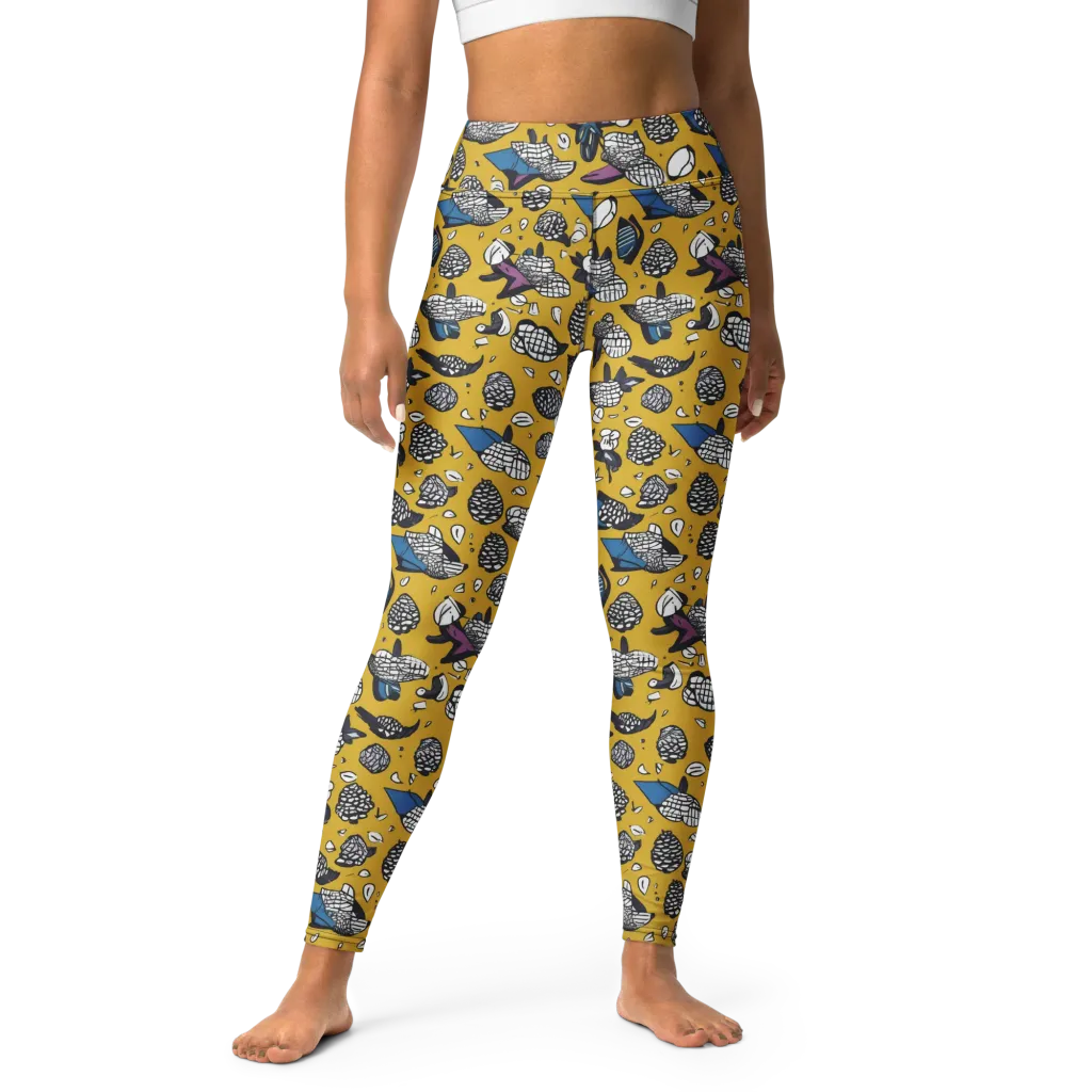 Golden Beetle Parade on Yoga Leggings — Front