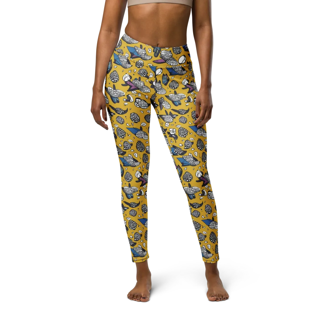 Golden Beetle Parade on Yoga Leggings — Front
