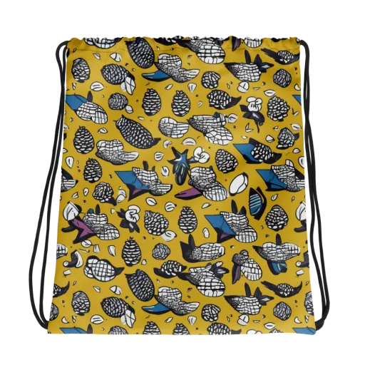 Golden Beetle Parade on a Drawstring Bag