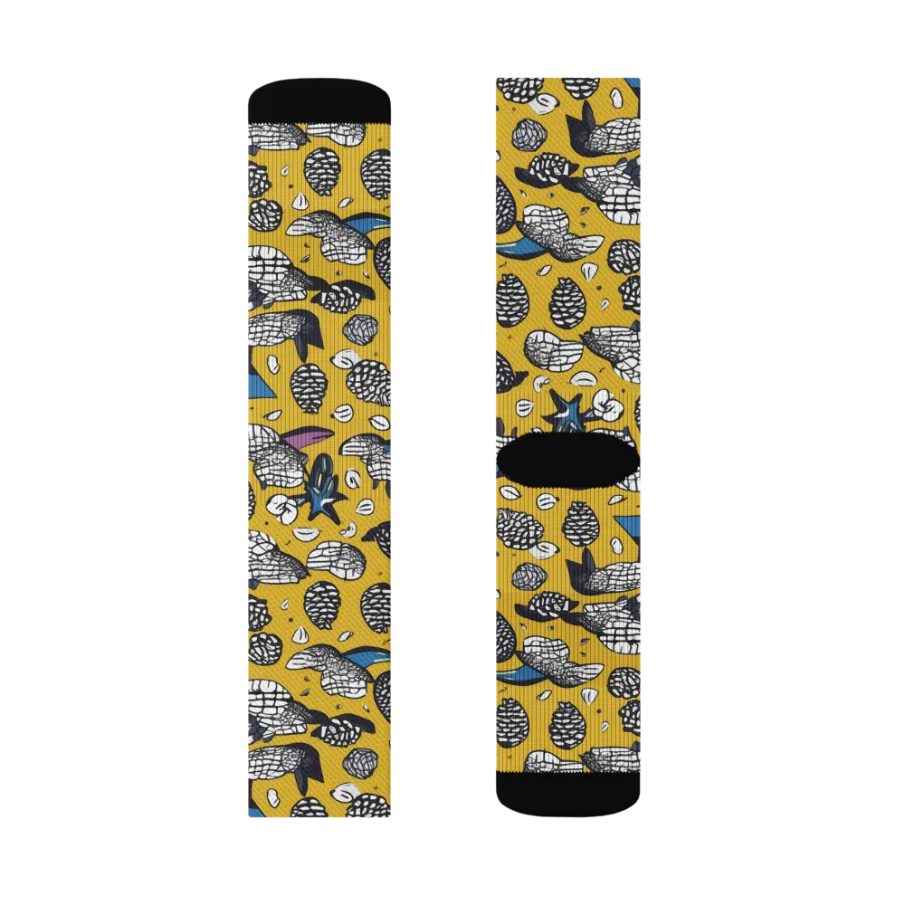 Golden Beetle Parade on Socks — Left Sock