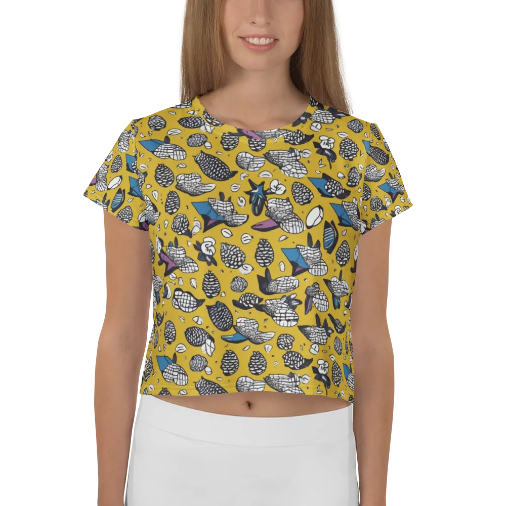 Golden Beetle Parade on Crop Tee — Front