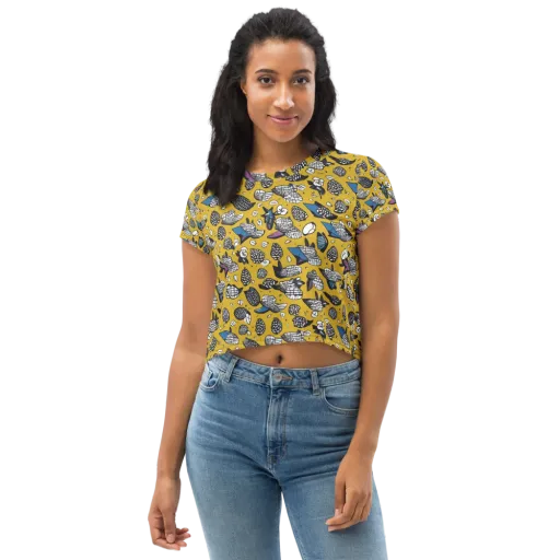 Golden Beetle Parade on a Crop Tee