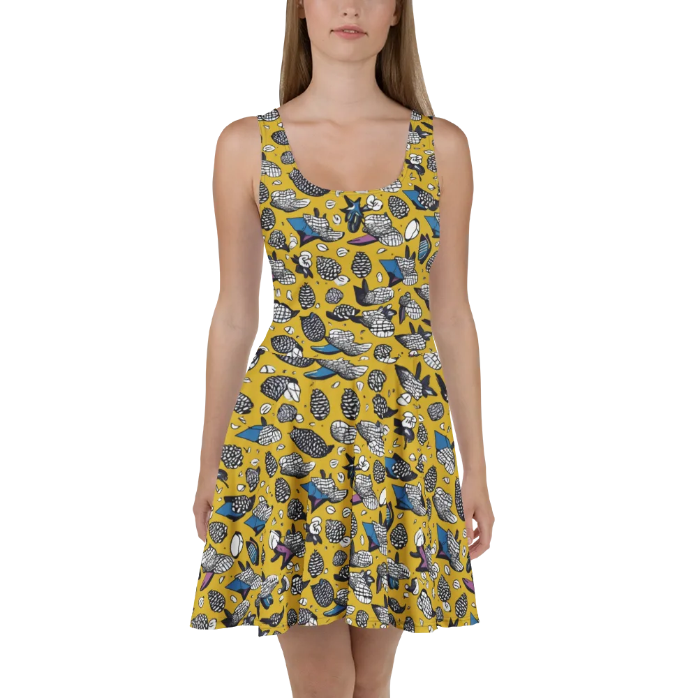 Golden Beetle Parade on Skater Dress — Front