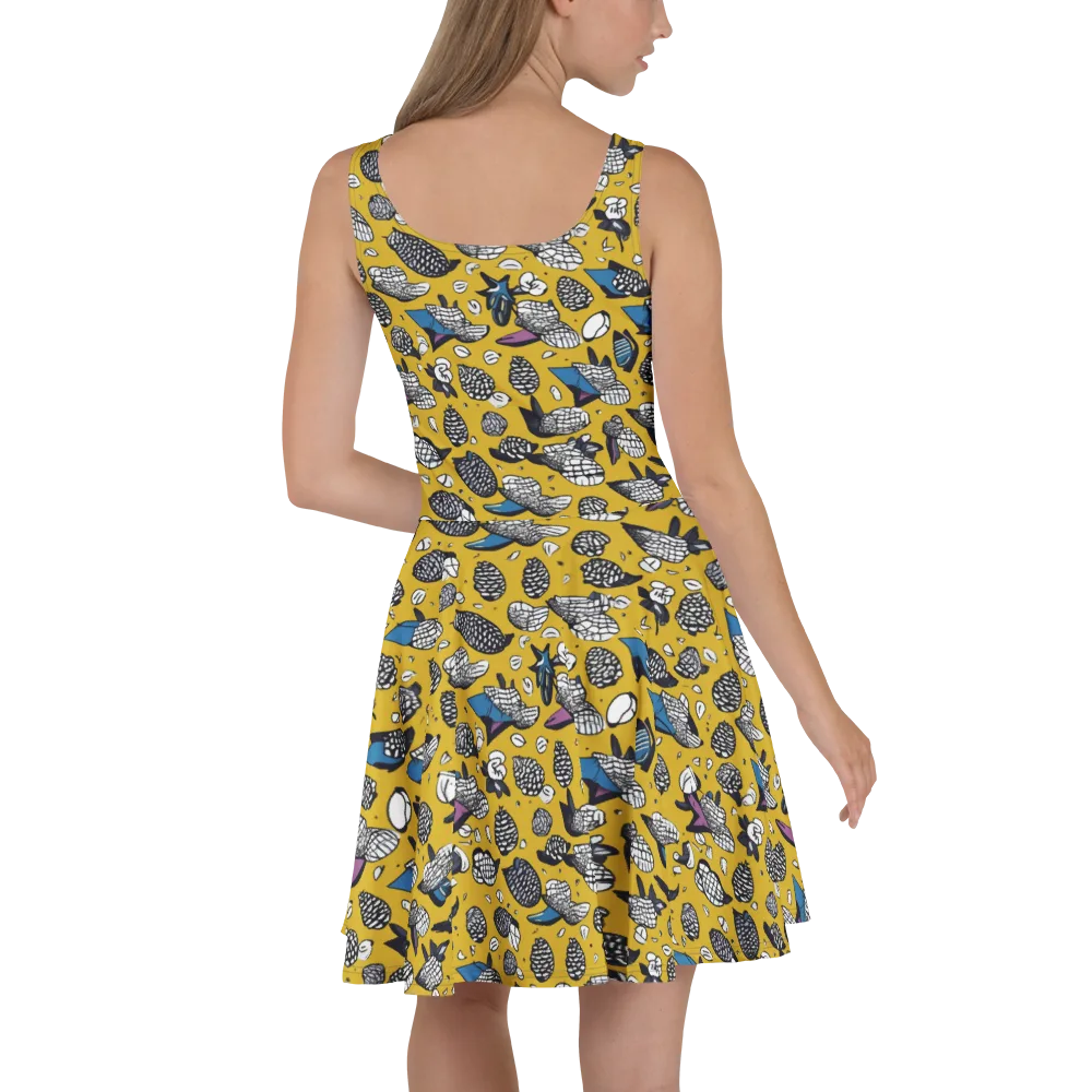 Golden Beetle Parade on Skater Dress — Back