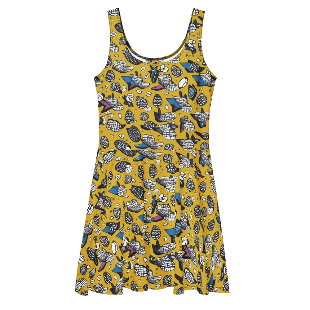 Golden Beetle Parade on Skater Dress — Front