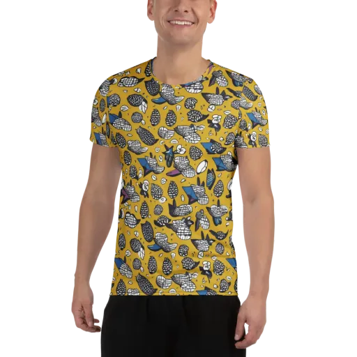 Golden Beetle Parade on a Men's Athletic T-Shirt