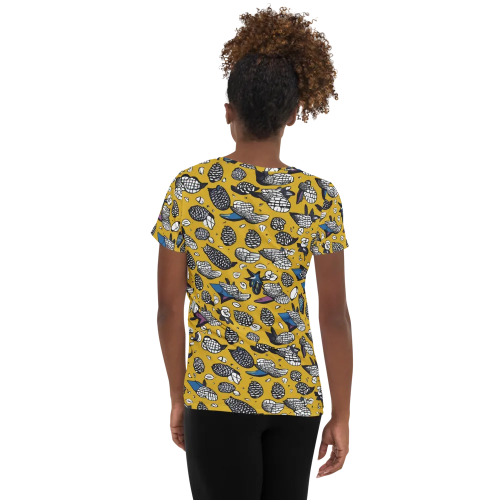 Golden Beetle Parade on Women's Athletic T-Shirt — Back
