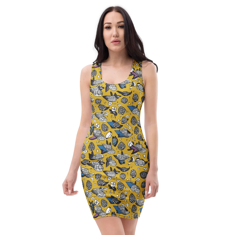 Golden Beetle Parade on Bodycon Dress — Front