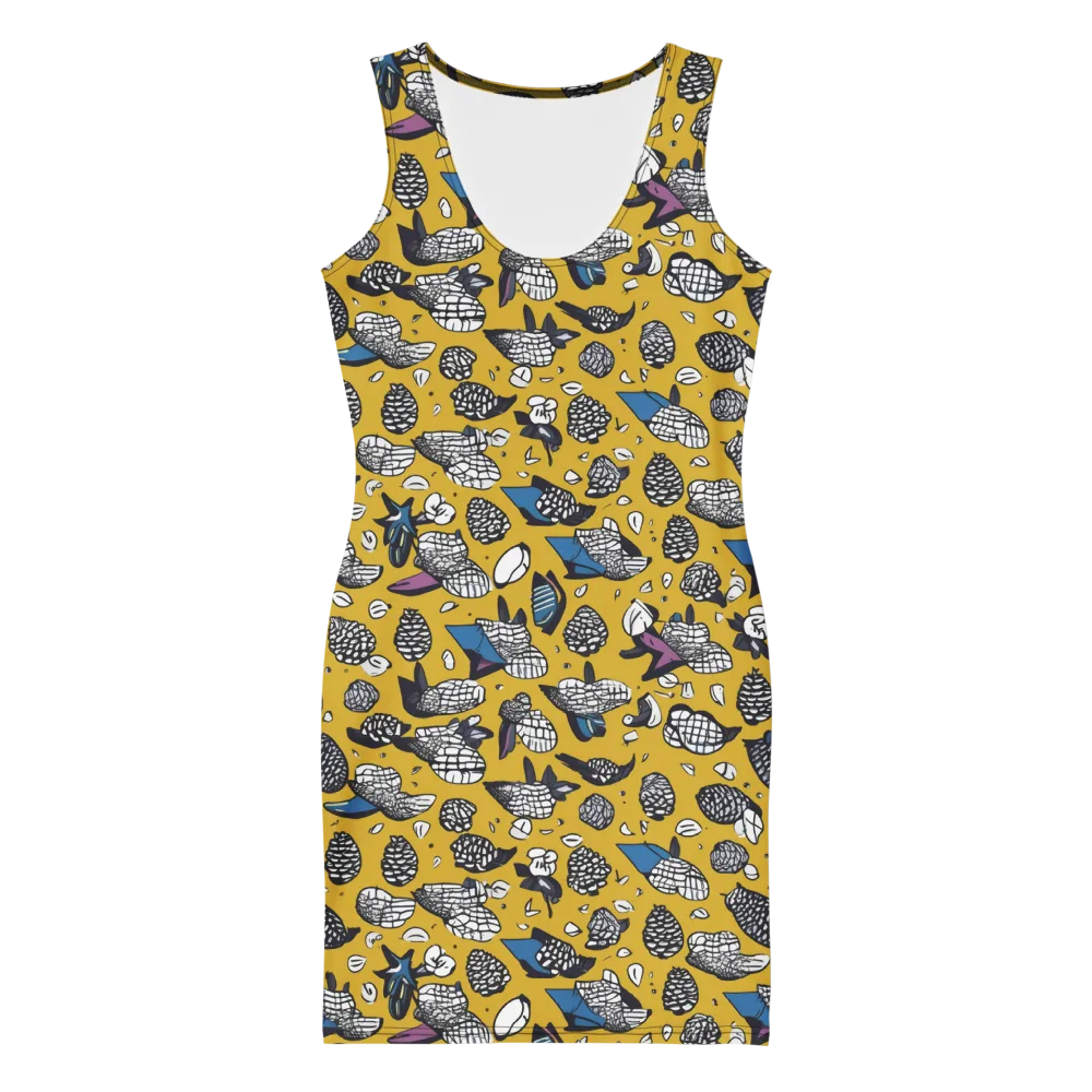 Golden Beetle Parade on Bodycon Dress — Front