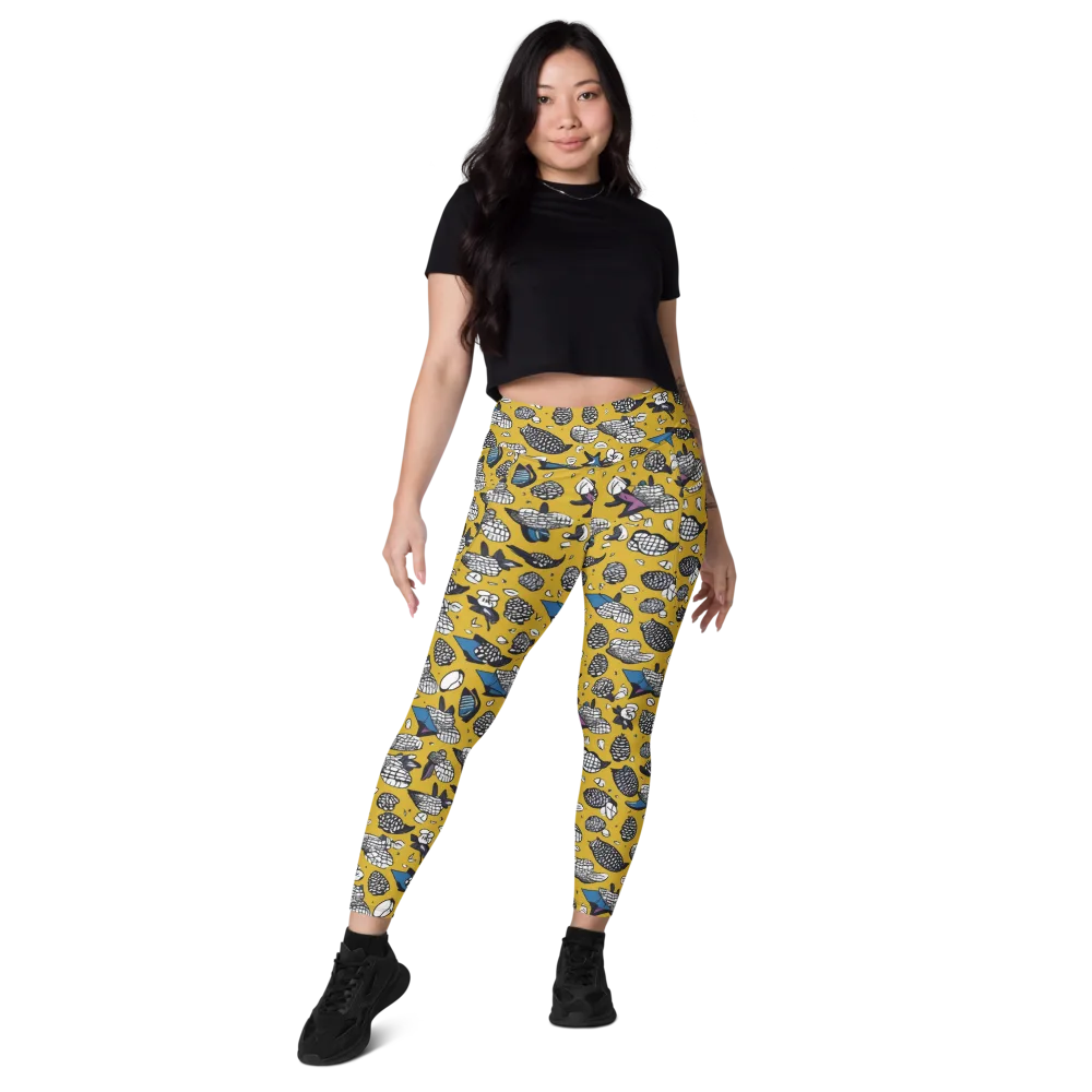 Golden Beetle Parade on Leggings with Pockets — Front