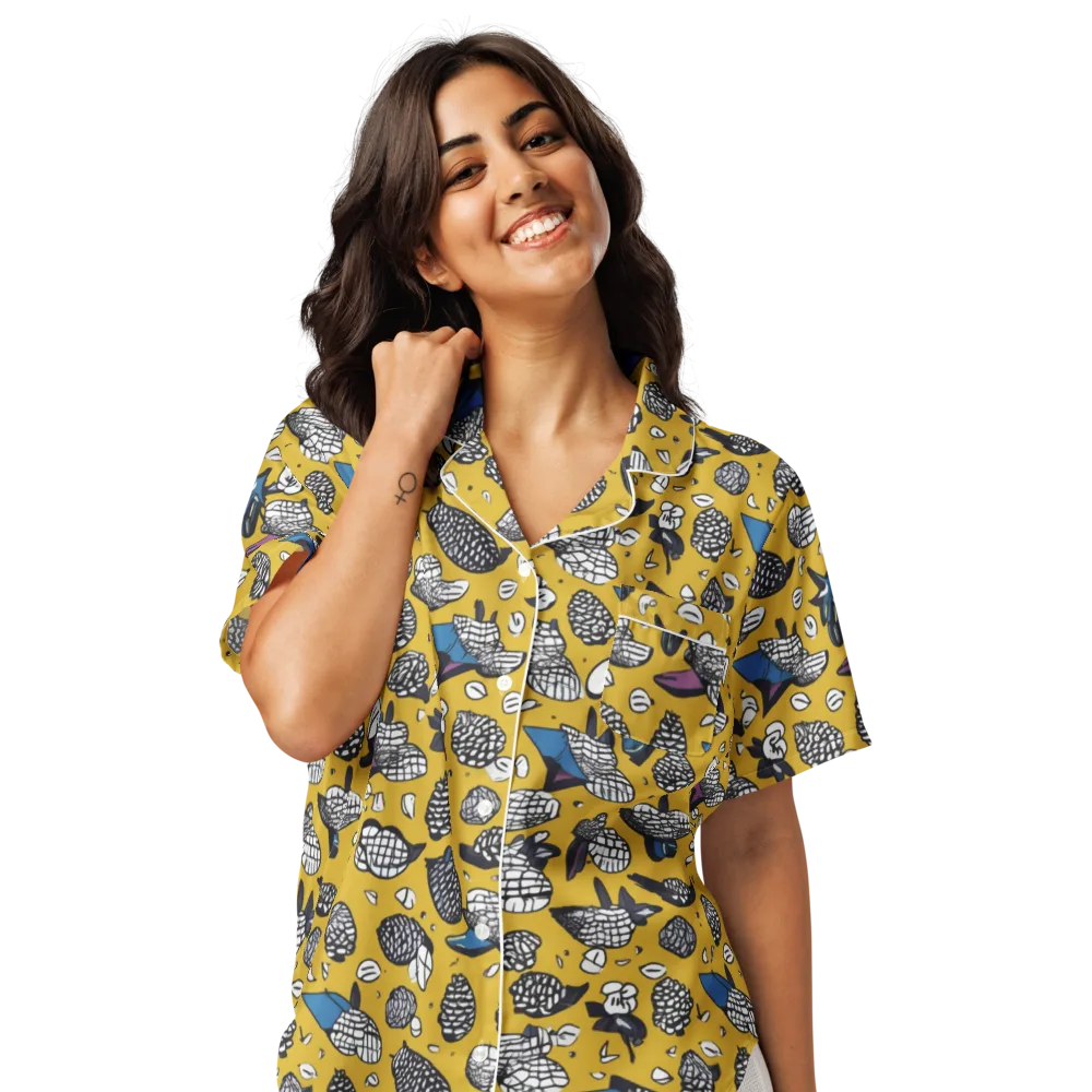 Golden Beetle Parade on Women's Short Sleeve Pajama Top — Front