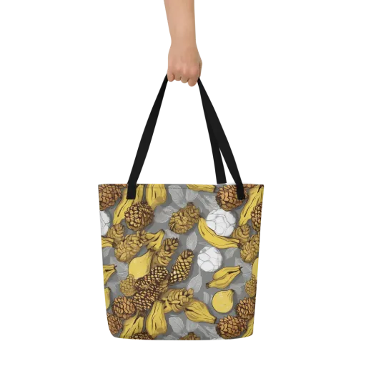 Banana Pinecone on a Large Tote Bag W/ Pocket