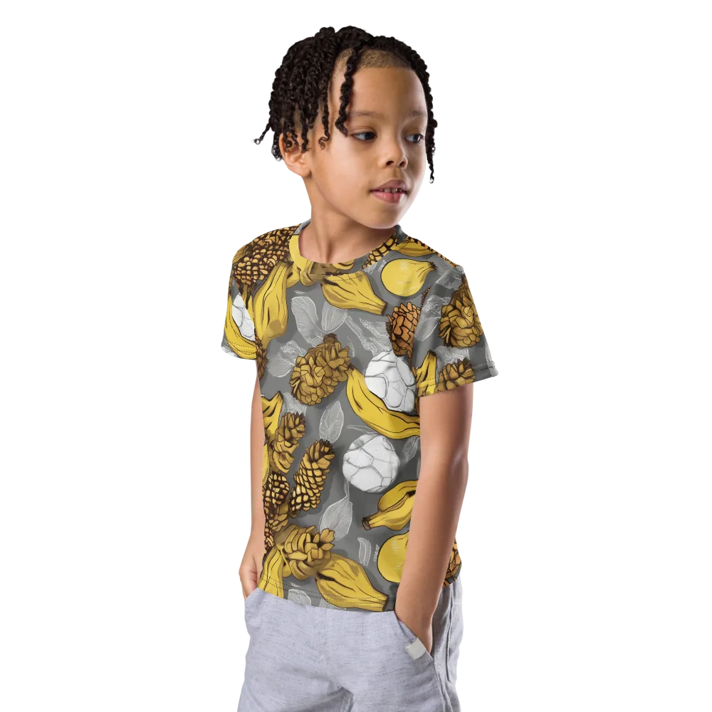 Banana Pinecone on Kids Crew Neck T-Shirt — Left Front