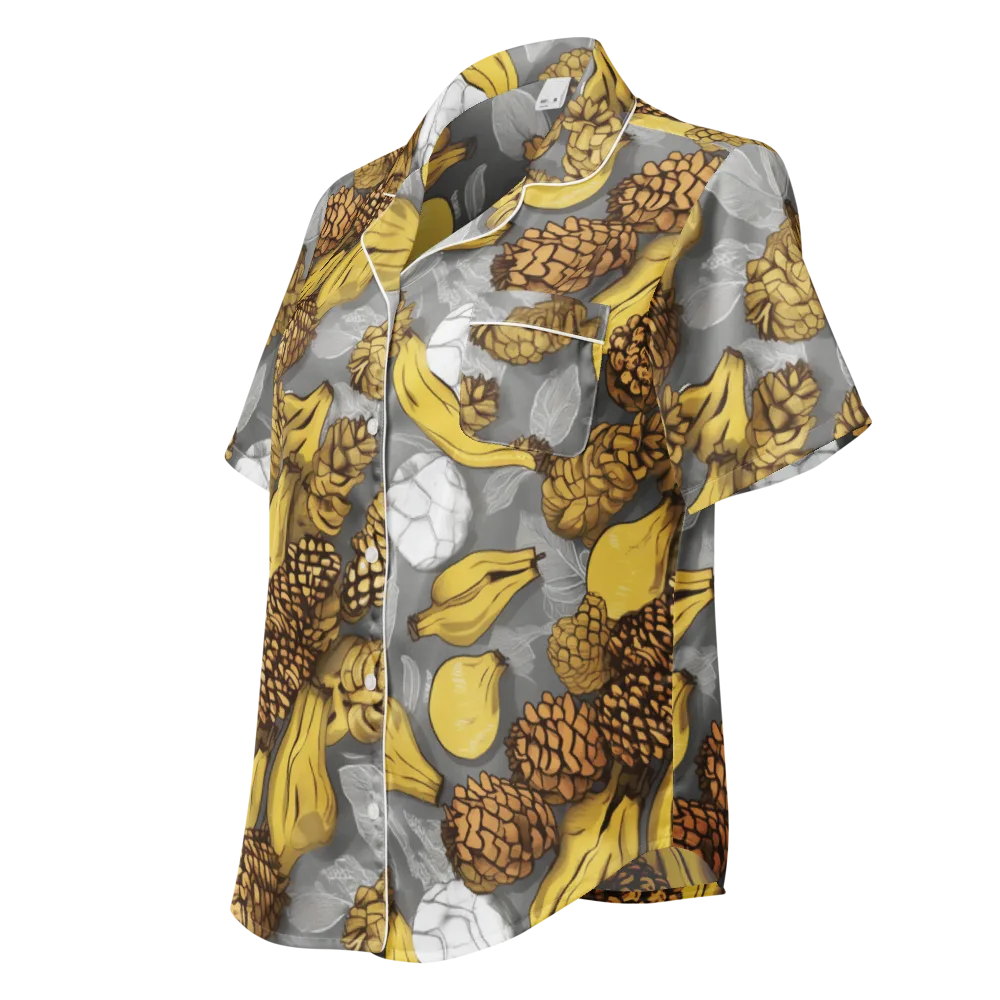 Banana Pinecone on Women's Short Sleeve Pajama Top — Left Front