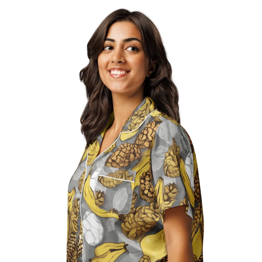Banana Pinecone on Women's Short Sleeve Pajama Top — Left Front