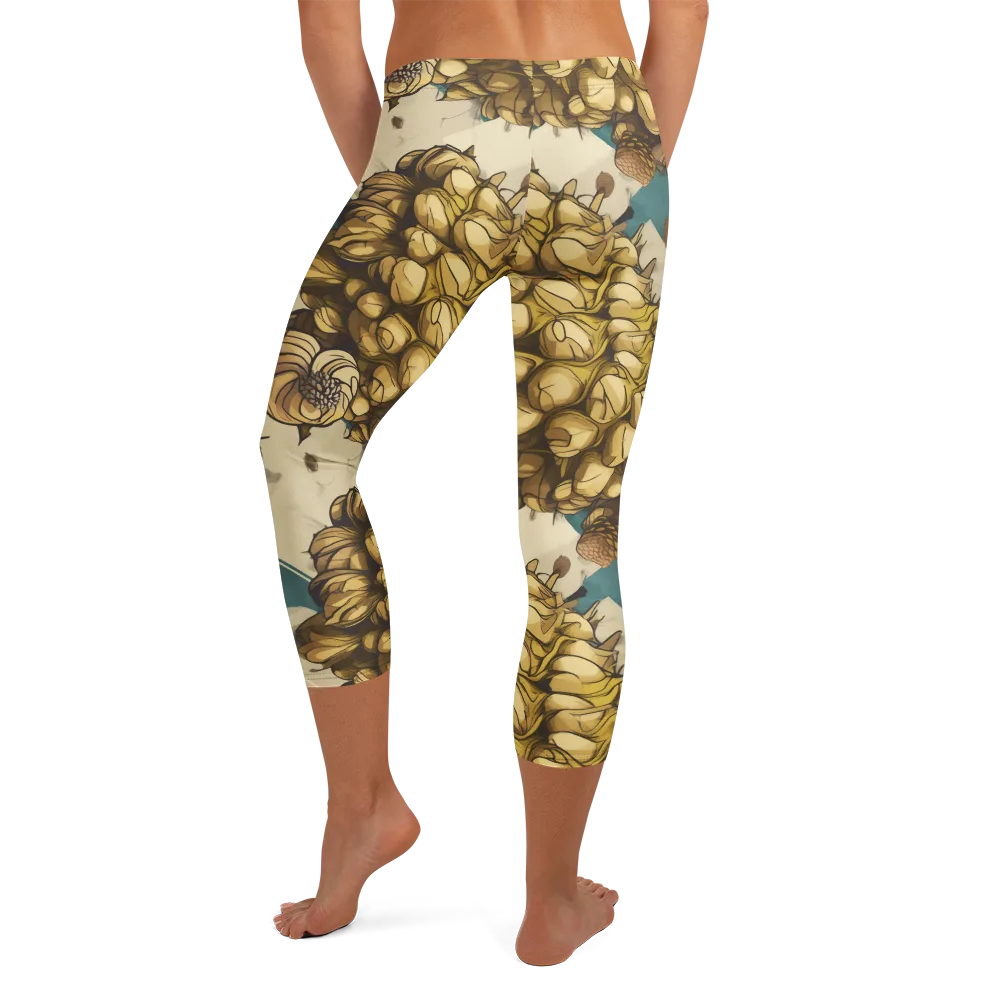Golden Cone Garden on Capri Leggings — Back