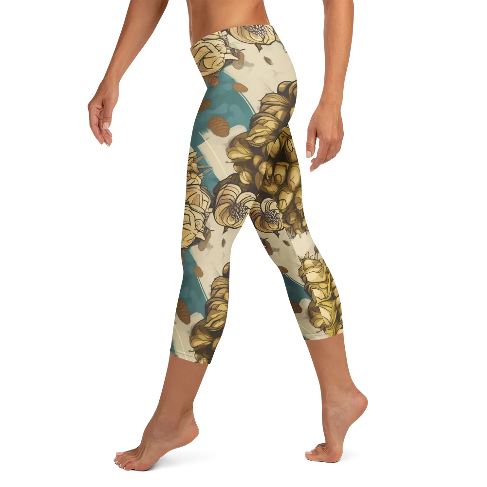 Golden Cone Garden on Capri Leggings — Left