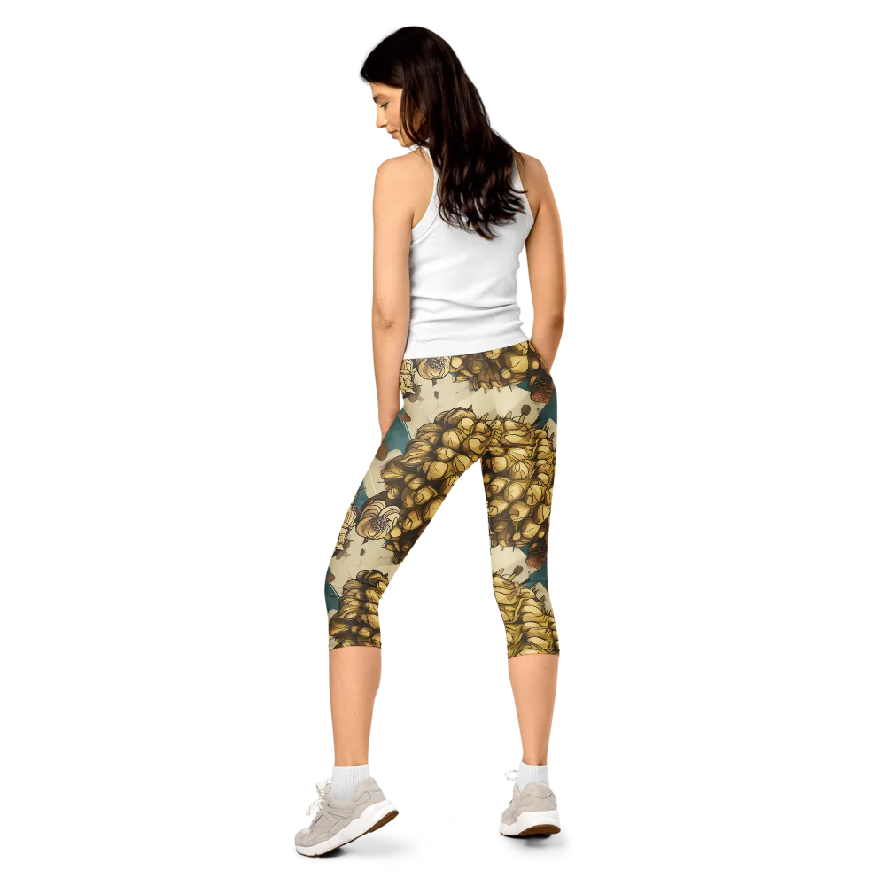 Golden Cone Garden on Capri Leggings — Back