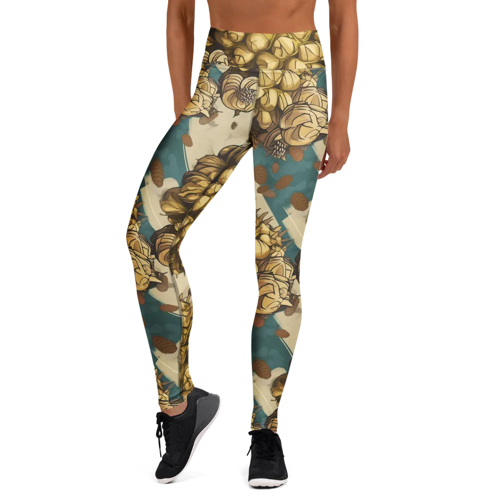 Golden Cone Garden on Yoga Leggings — Front