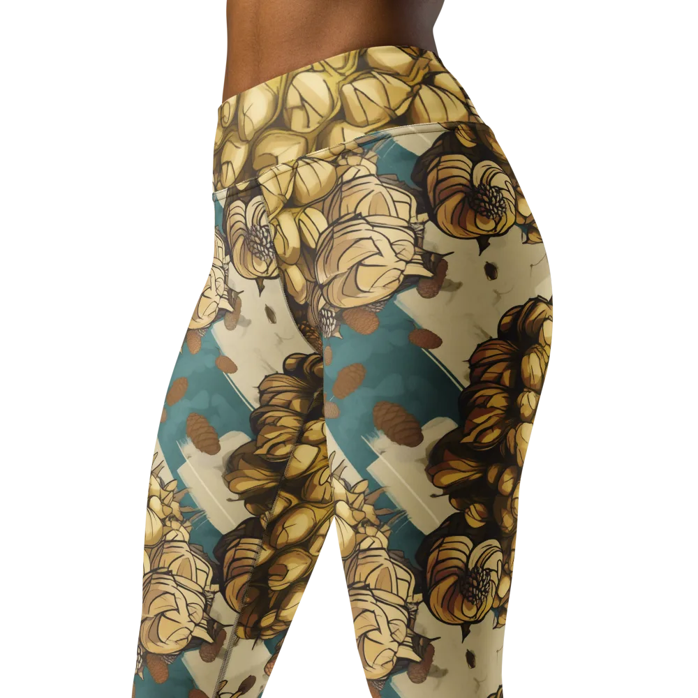 Golden Cone Garden on Yoga Leggings — Left Front