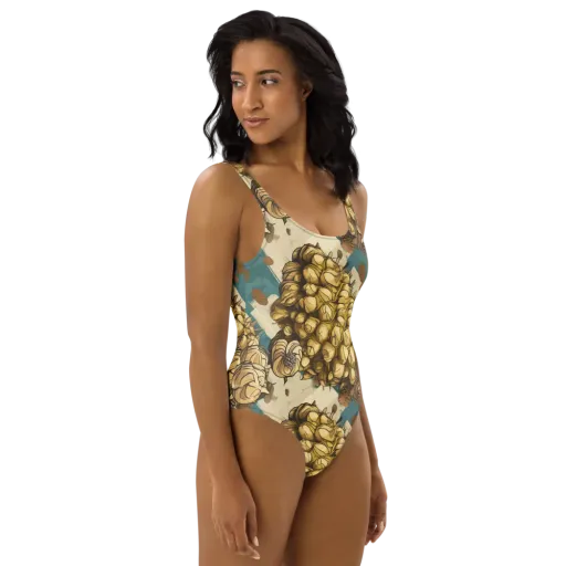 Golden Cone Garden on a One-Piece Swimsuit