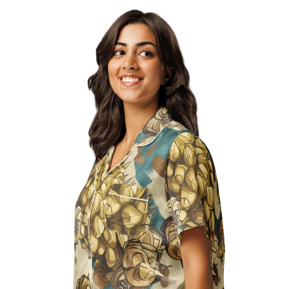 Golden Cone Garden on Women's Short Sleeve Pajama Top — Left Front
