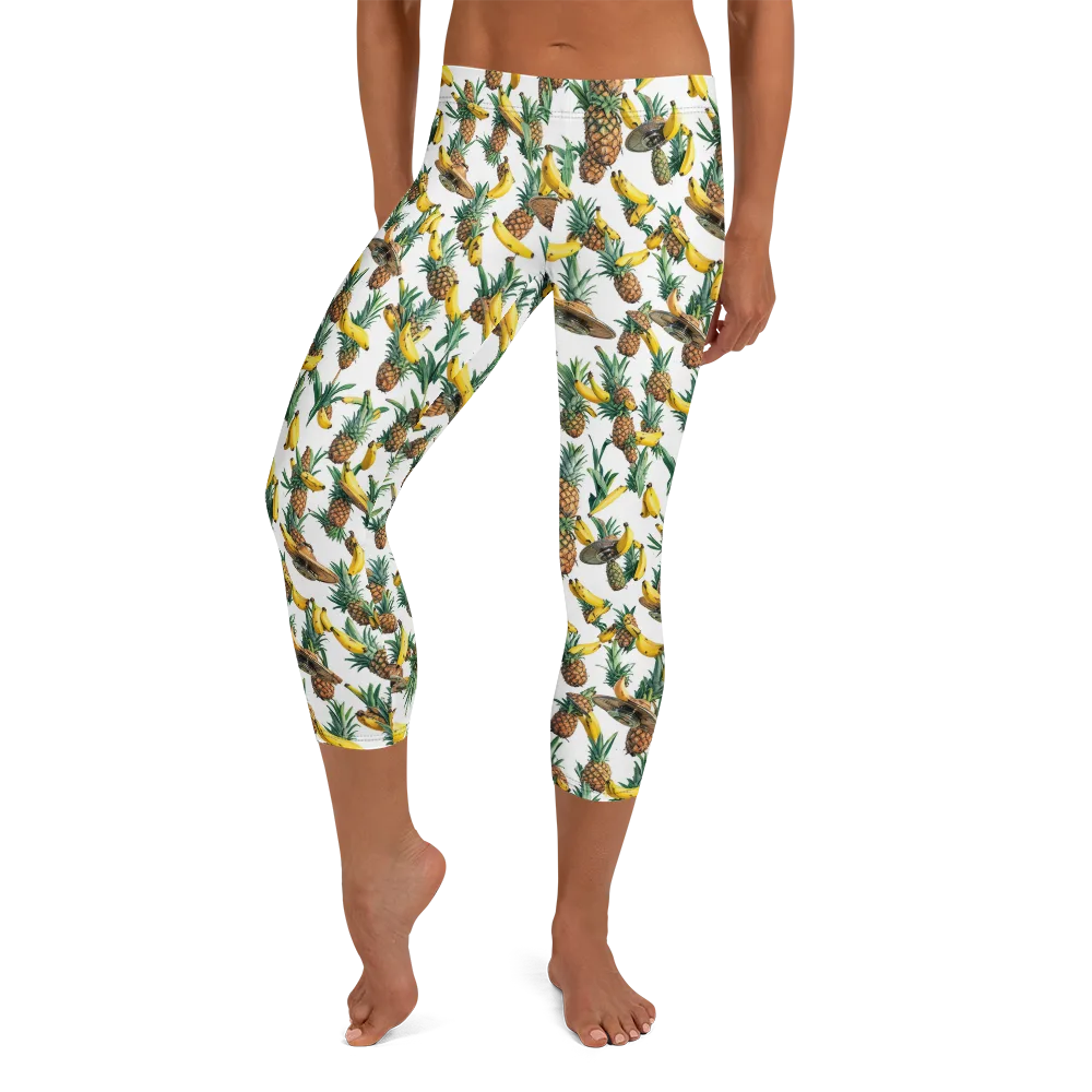 Tropical Air Mail on Capri Leggings — Front