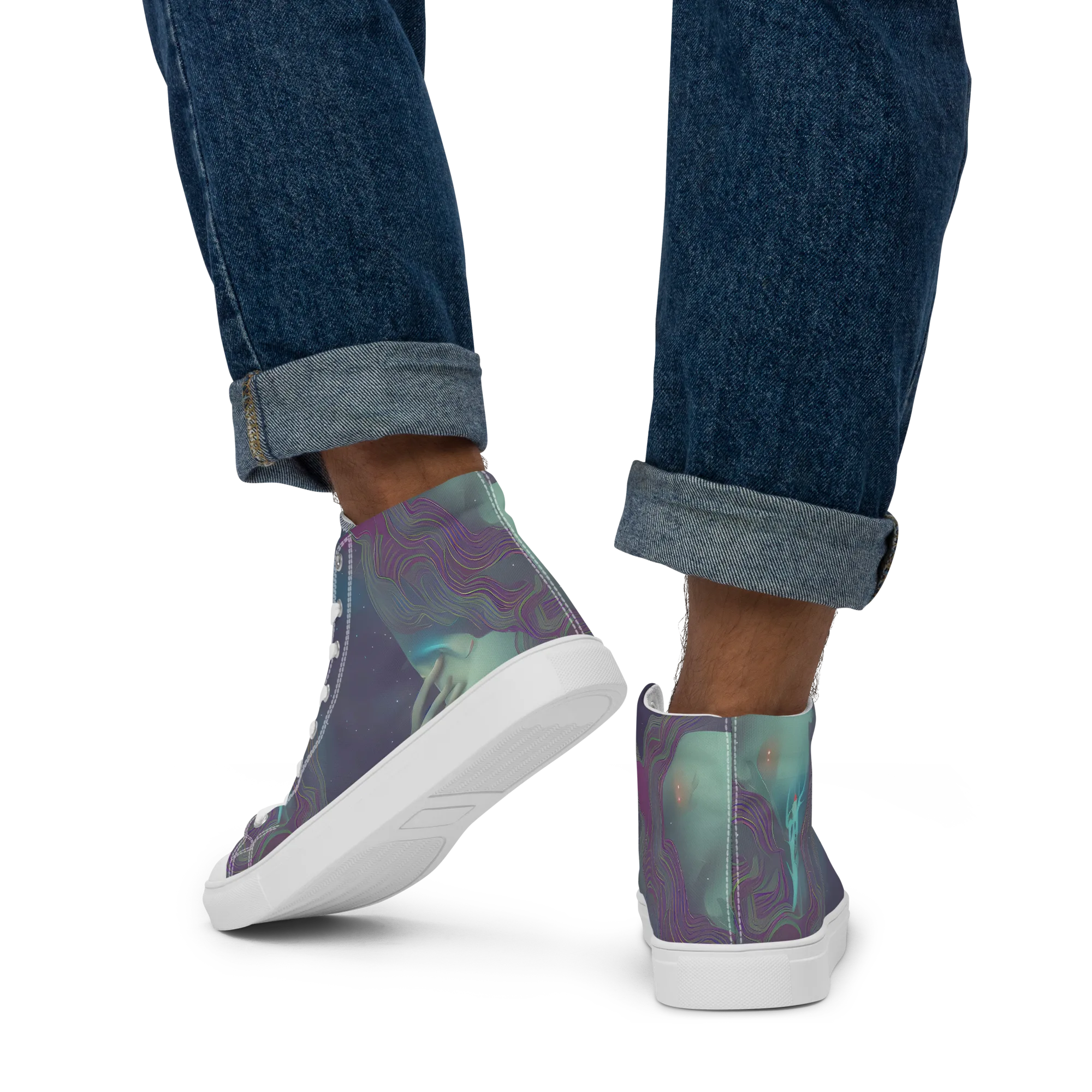 Ethereal Muse on Men's High Top Canvas Shoes — Back