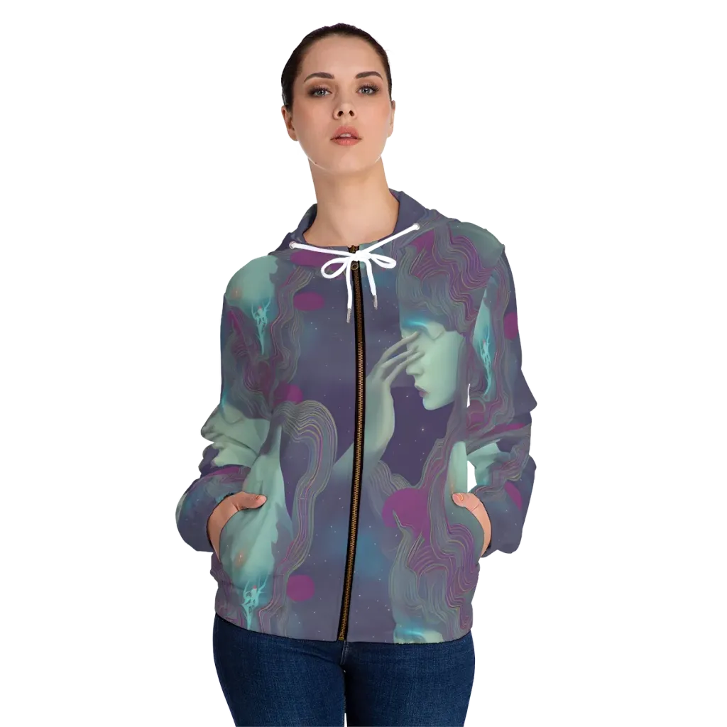 Ethereal Muse on Women's Full-Zip Hoodie — Front On Person