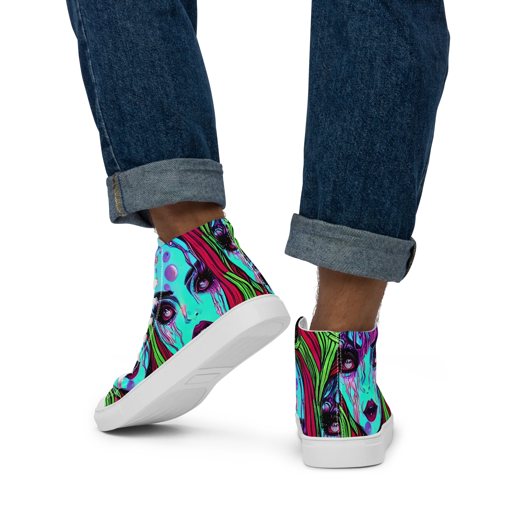 Luminous Nightfall on Men's High Top Canvas Shoes — Back