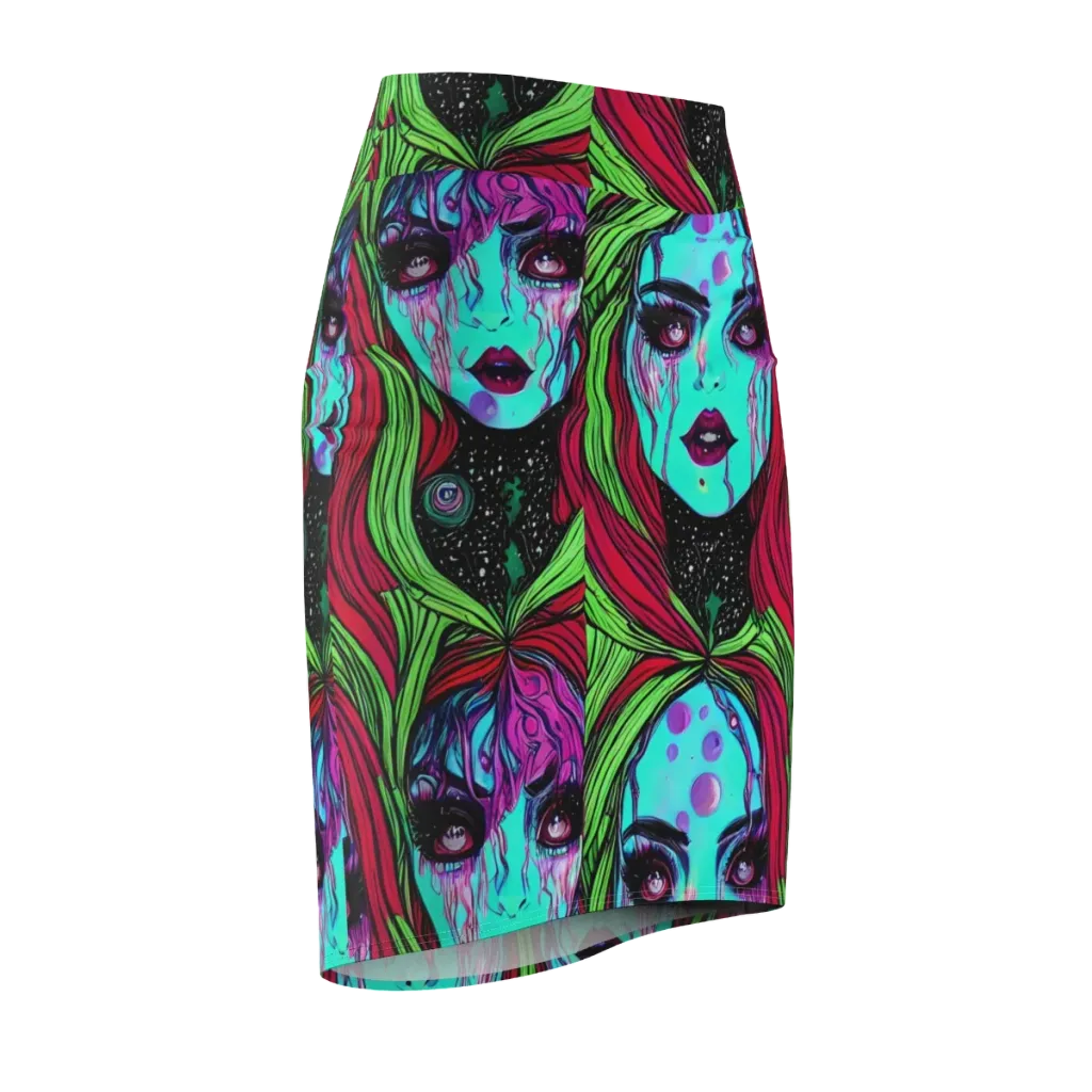 Luminous Nightfall on Pencil Skirt — Front Side