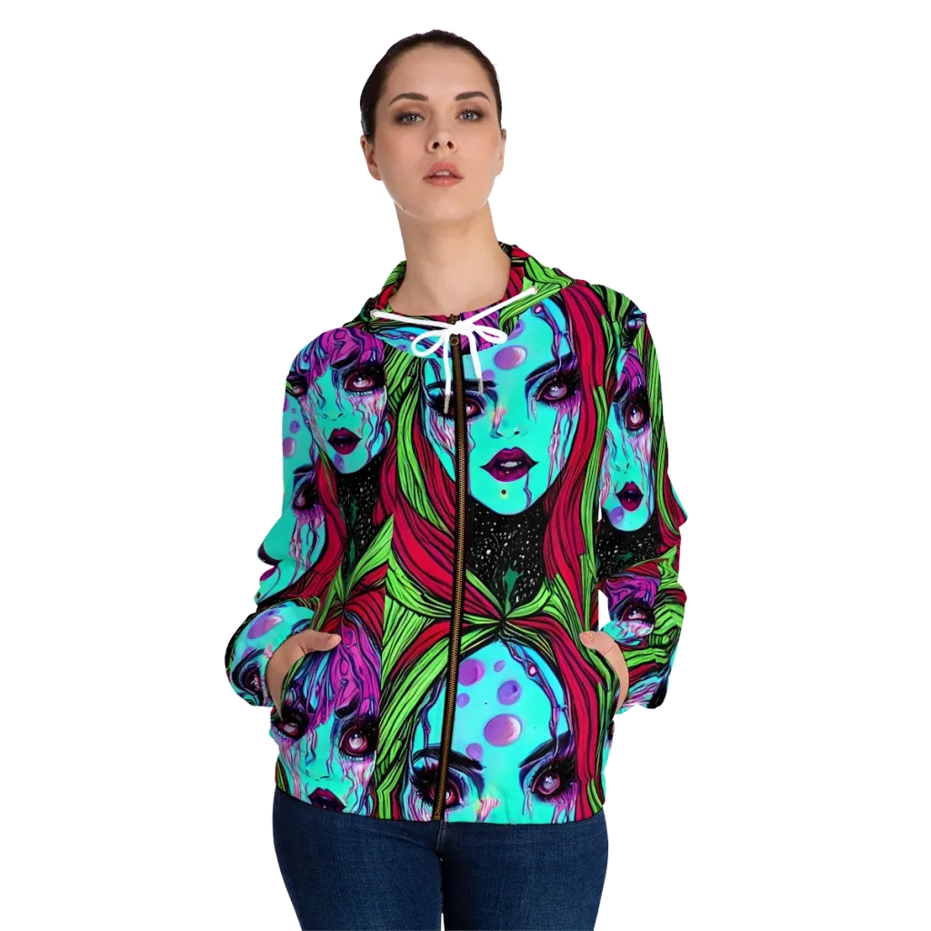 Luminous Nightfall on Women's Full-Zip Hoodie — Front On Person