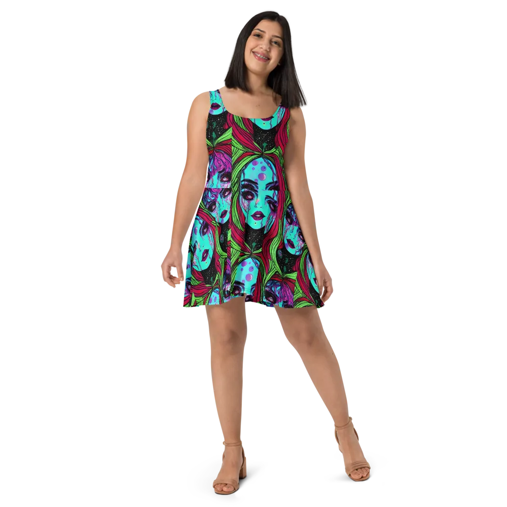 Luminous Nightfall on Skater Dress — Front