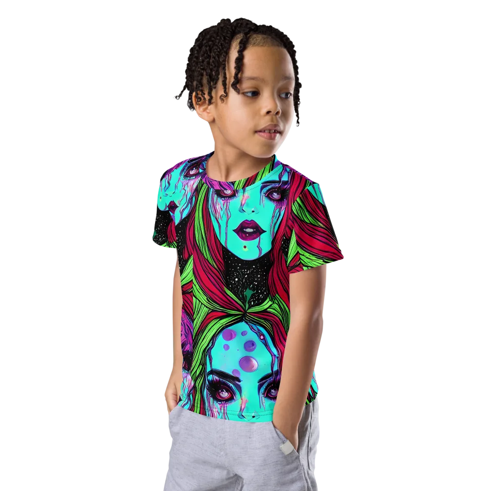Luminous Nightfall on Kids Crew Neck T-Shirt — Left Front