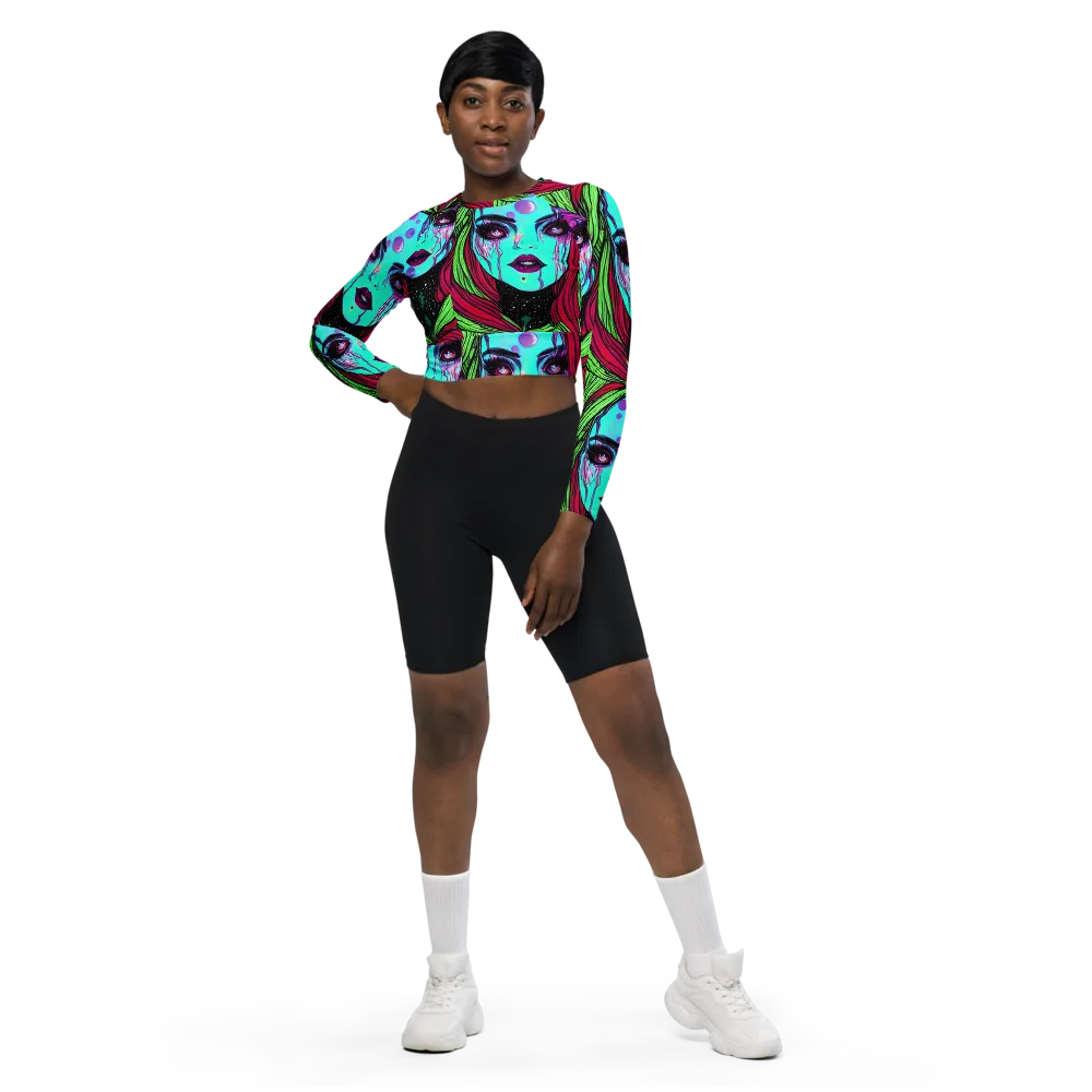Luminous Nightfall on Long Sleeve Crop Top — Front