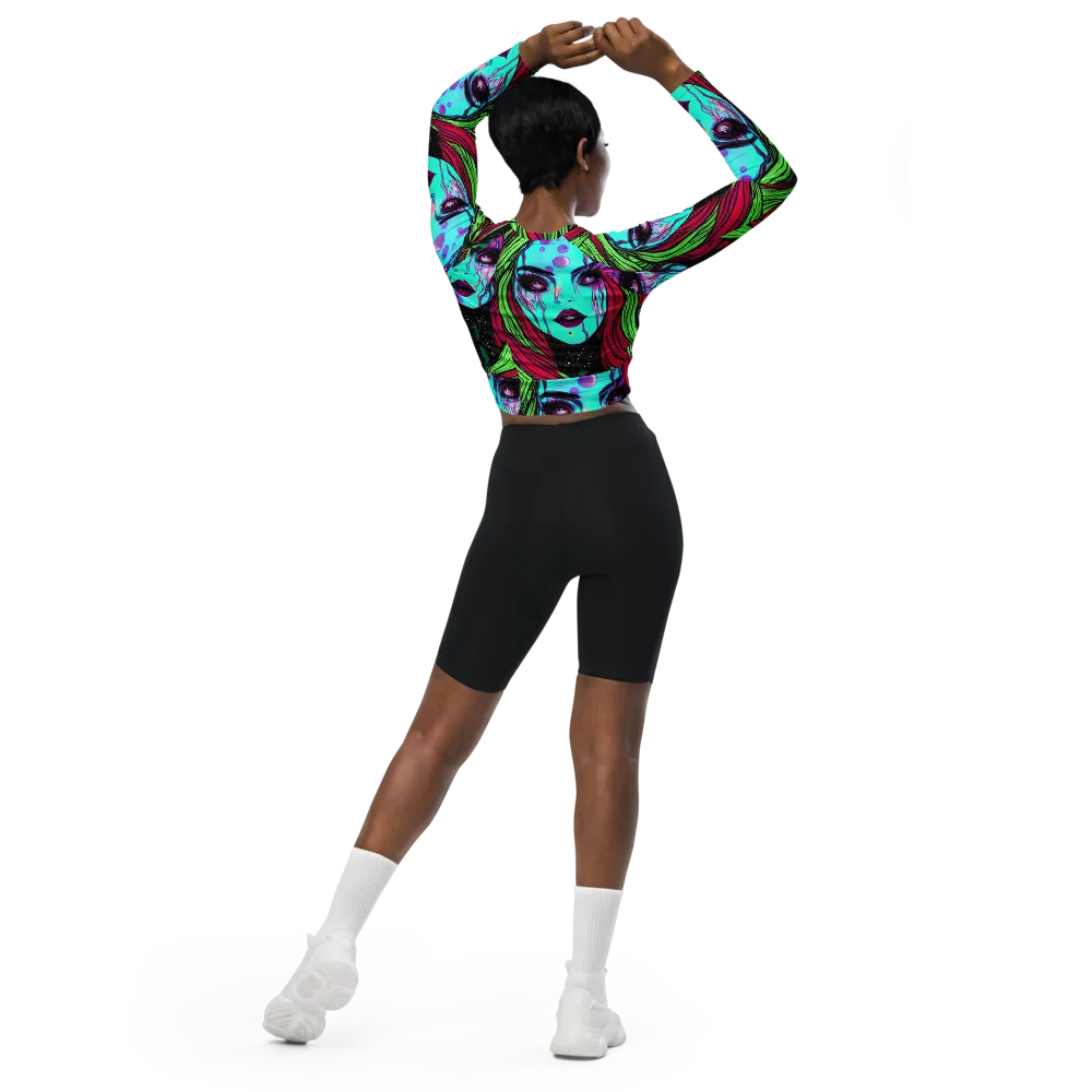 Luminous Nightfall on Long Sleeve Crop Top — Back