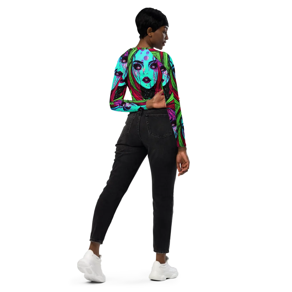 Luminous Nightfall on Long Sleeve Crop Top — Right Back