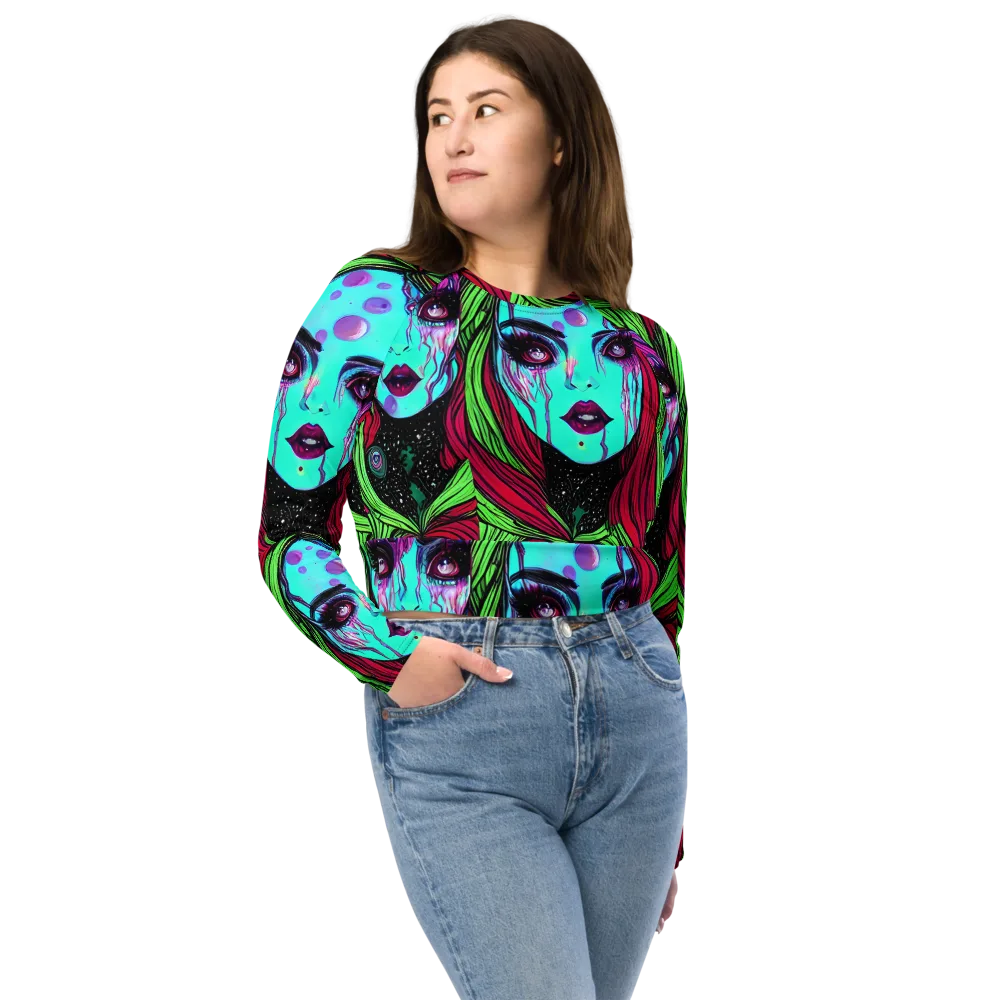 Luminous Nightfall on Long Sleeve Crop Top — Front