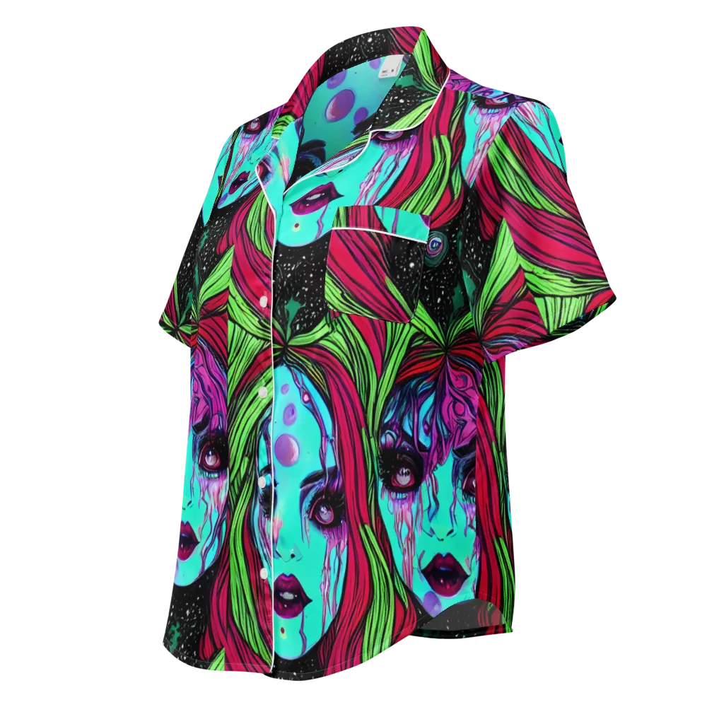 Luminous Nightfall on Women's Short Sleeve Pajama Top — Left Front
