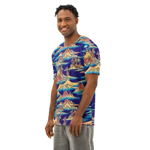 Mystical Mountain Mirage on a Men's Cotton Crew Neck T-Shirt