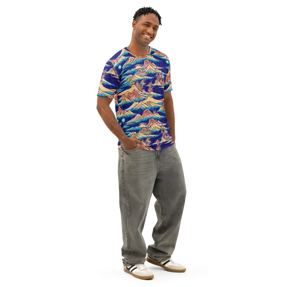 Mystical Mountain Mirage on Men's Cotton Crew Neck T-Shirt — Right Front