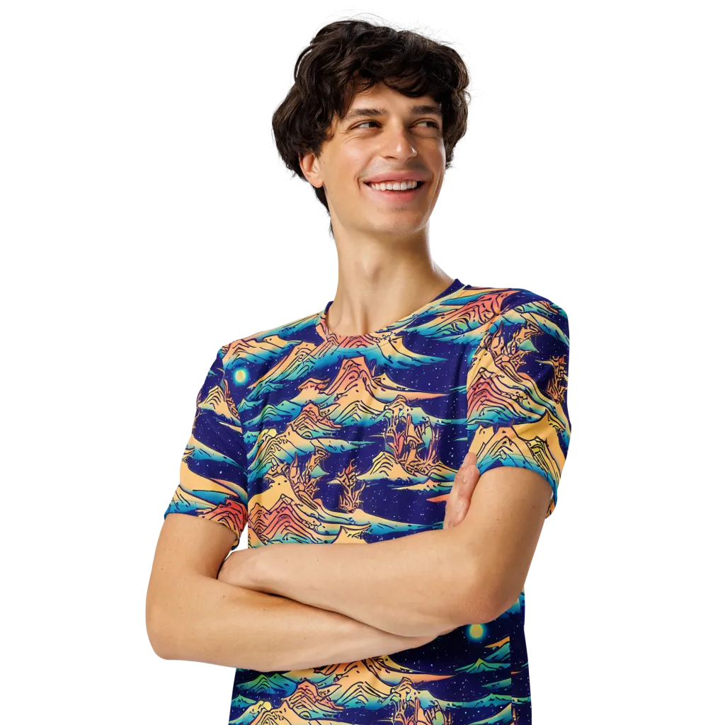 Mystical Mountain Mirage on Men's Crew Neck T-Shirt — Left Front