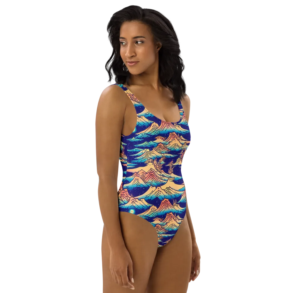 Mystical Mountain Mirage on One-Piece Swimsuit — Right