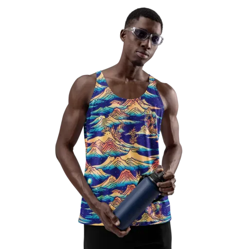 Mystical Mountain Mirage on a Men's Tank Top