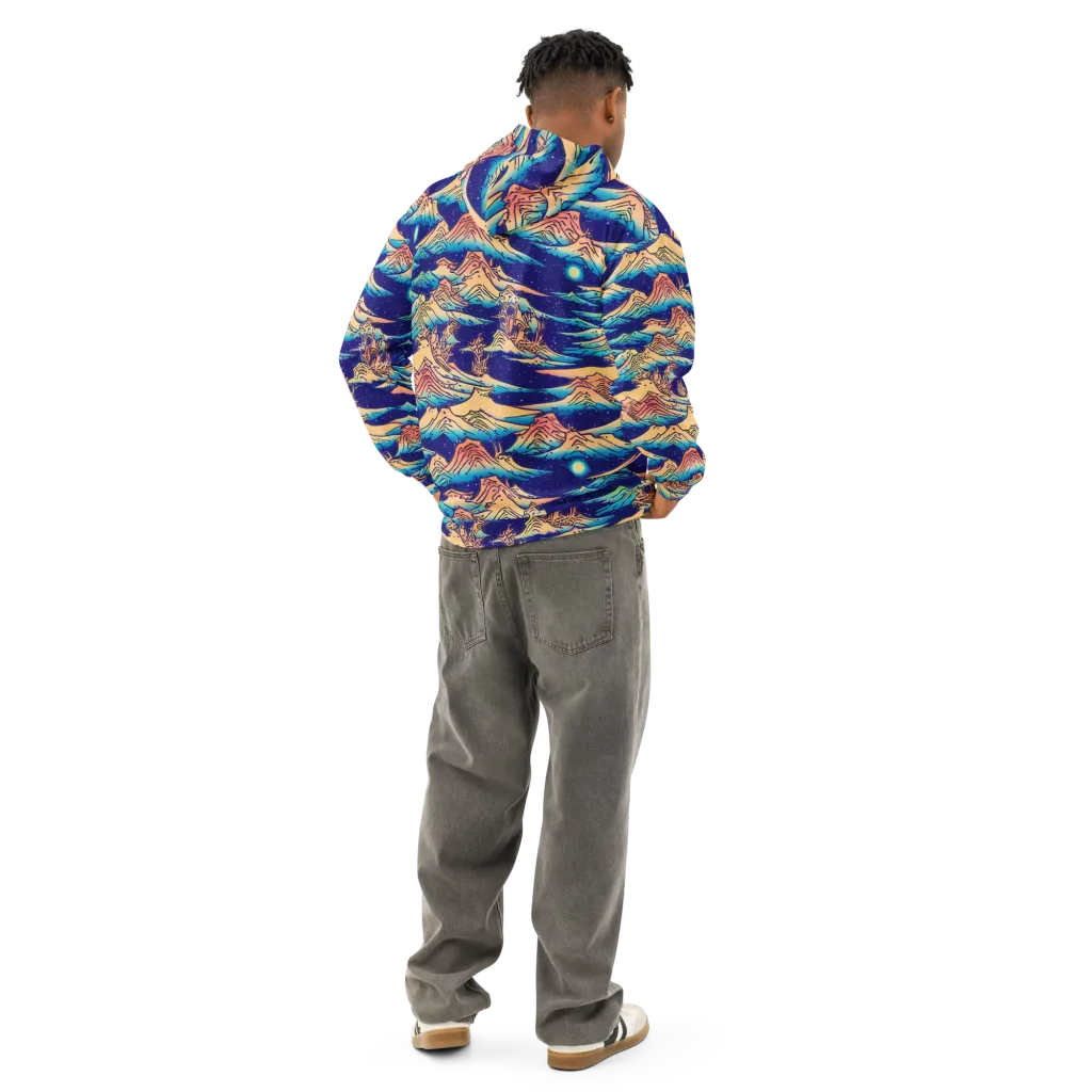 Mystical Mountain Mirage on Cotton Hoodie — Back