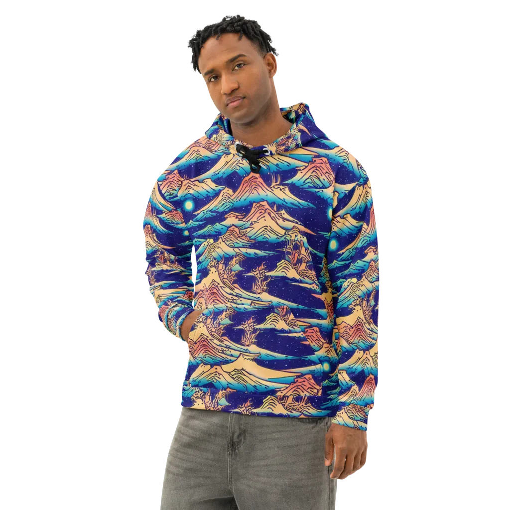 Mystical Mountain Mirage on Cotton Hoodie — Left Front