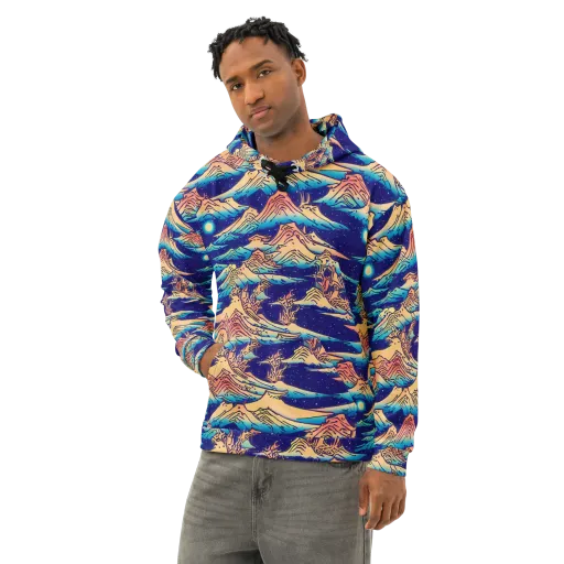 Mystical Mountain Mirage on a Cotton Hoodie