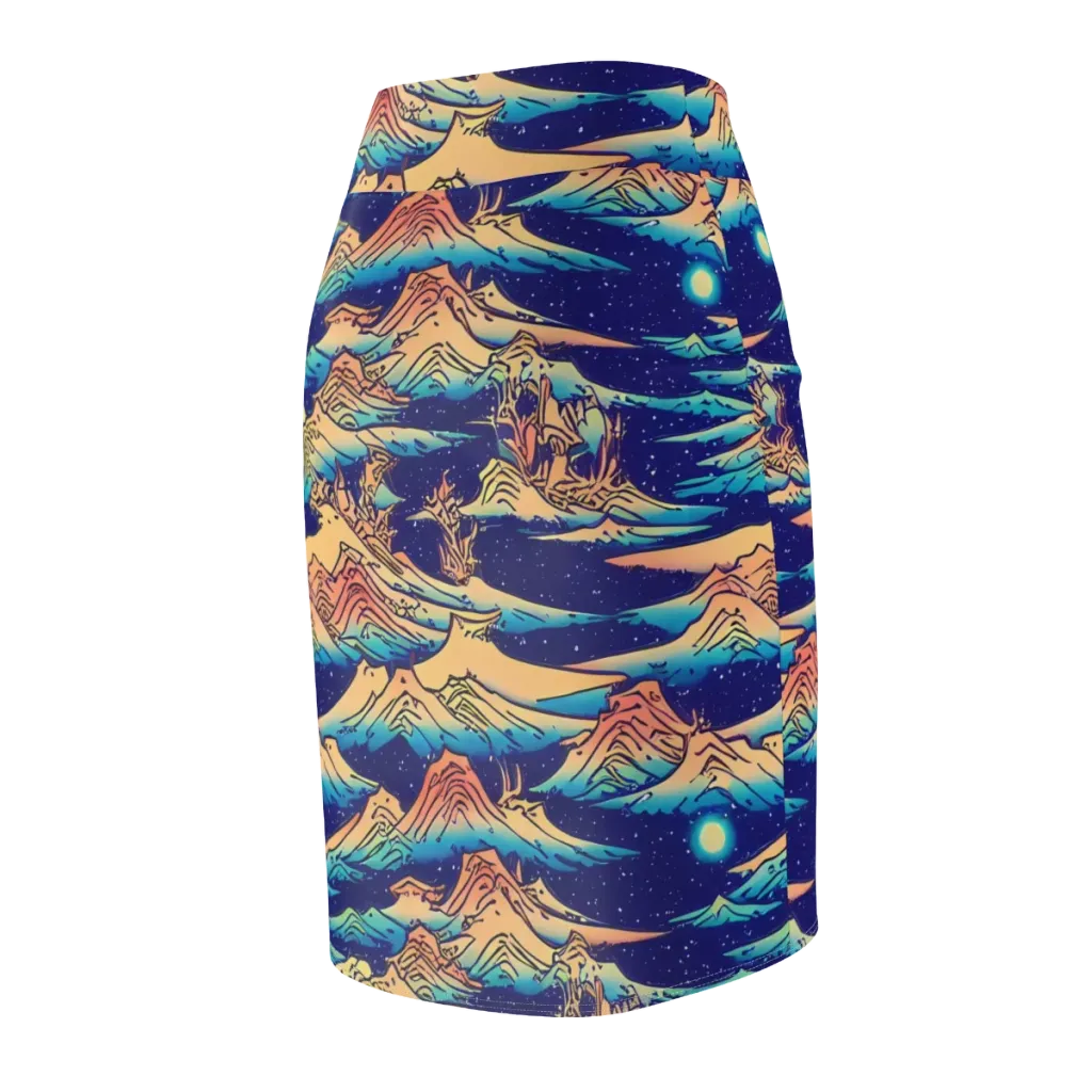 Mystical Mountain Mirage on Pencil Skirt — Back Side